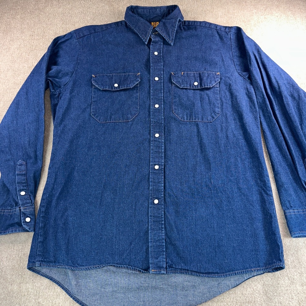 Vintage Big Ben Denim Work Shirt Mens Large Dark Wash Long Sleeve Button Up 6284